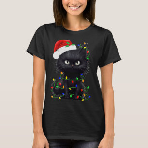 Retro Black Cat Christmas Light Fun Cat Men Women T-Shirt