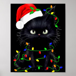 Retro Black Cat Christmas Light Funny Cat Men Wome Poster
