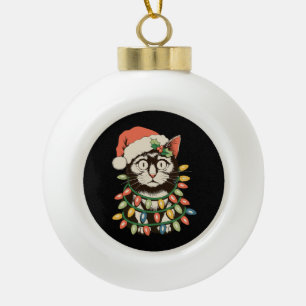 Retro Black Cat Christmas Lights Funny Xmas Santa Ceramic Ball Christmas Ornament