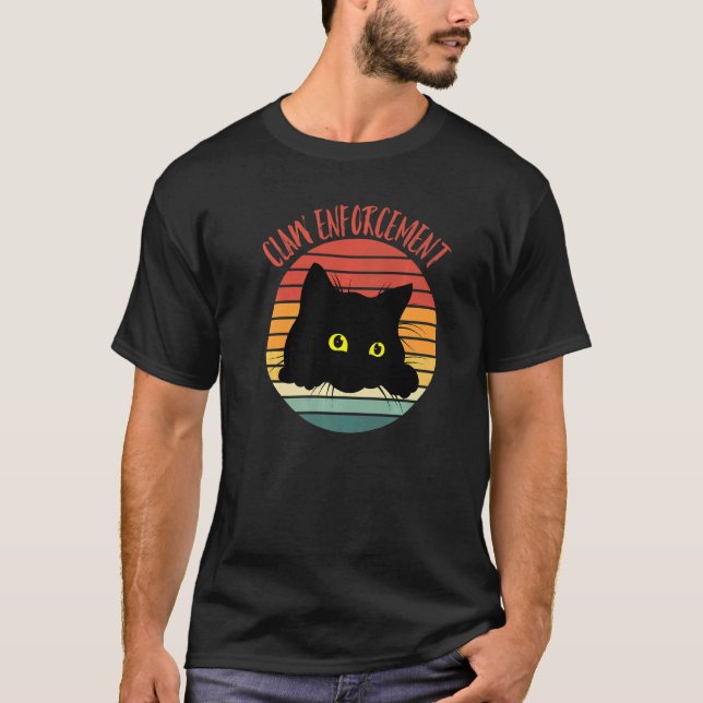 Retro Black Cat Claw Enforcement T-Shirt (Front)