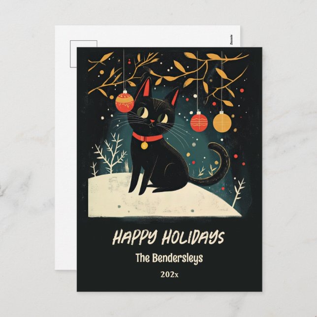 Retro Black Cat Fun Holiday Postcard (Front/Back)