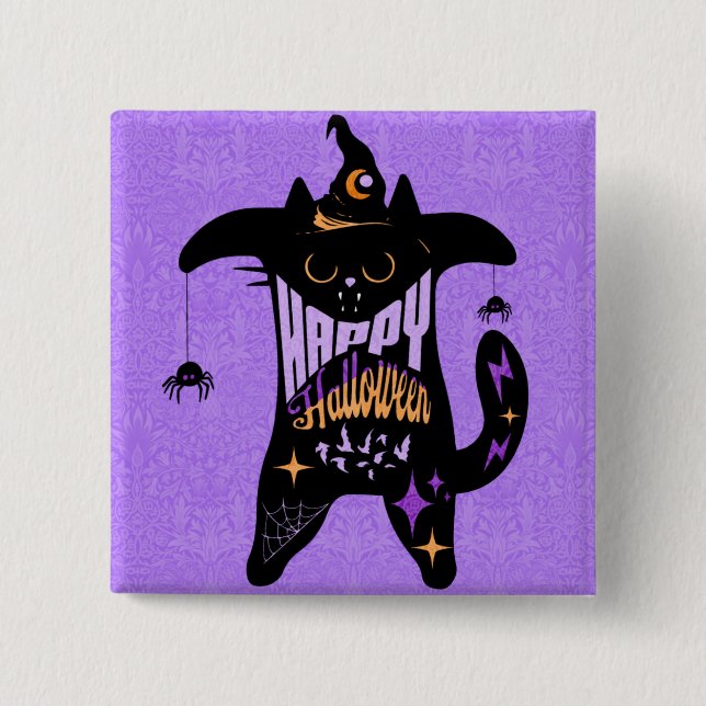 Retro Black Cat Funny Halloween   15 Cm Square Badge (Front)