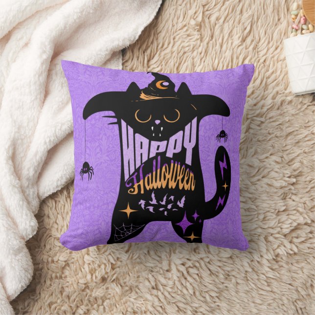 Retro Black Cat Funny Halloween Cushion (Blanket)