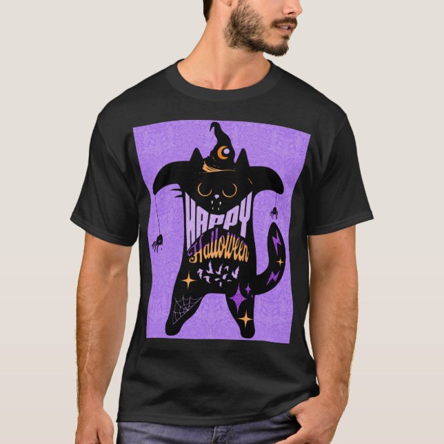 Retro Black Cat Funny Halloween T-Shirt (Front)