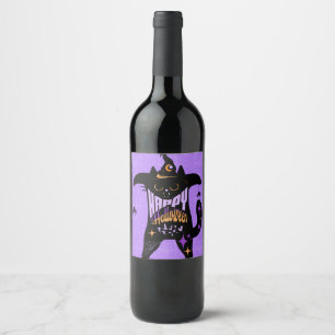 Retro Black Cat Funny Halloween  Wine Label
