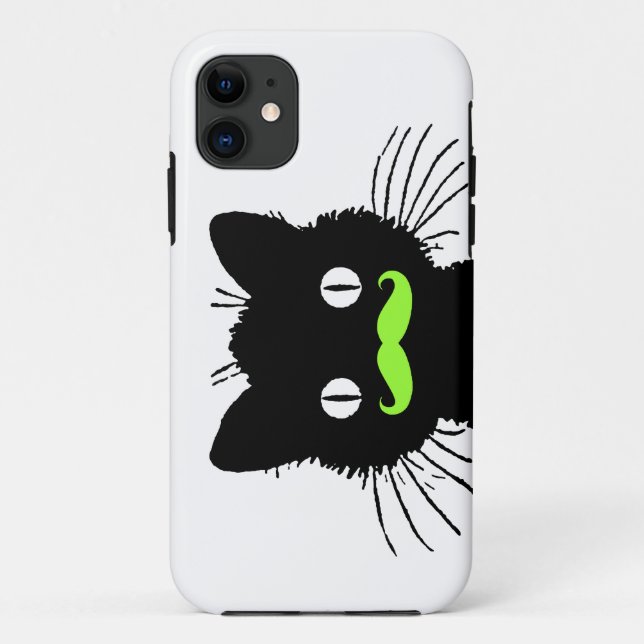 RETRO BLACK CAT FUNNY LIME GREEN MUSTACHE Case-Mate iPhone CASE (Back)
