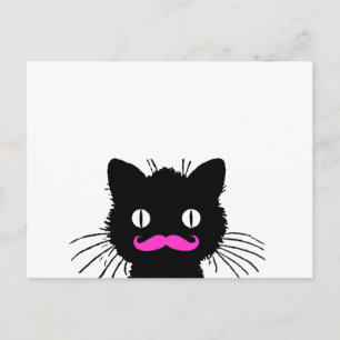 RETRO BLACK CAT FUNNY PINK MUSTACHE POSTCARD