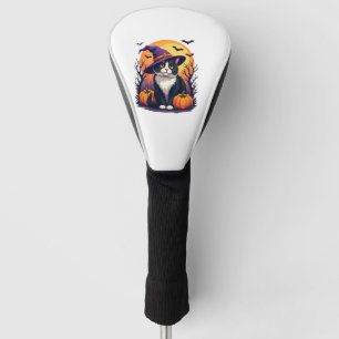 Retro Black Cat Halloween Pumpkin Costume For Men Golf Head Cover