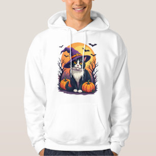 Retro Black Cat Halloween Pumpkin Costume For Men Hoodie