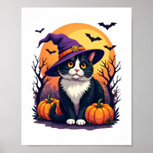Retro Black Cat Halloween Pumpkin Costume For Men  Poster