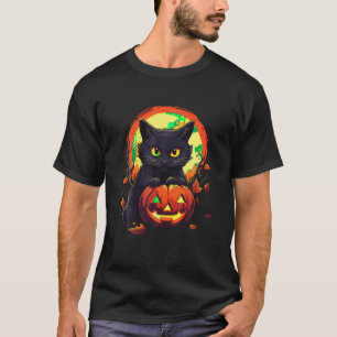 Retro Black Cat Halloween Pumpkin Costume For Men T-Shirt