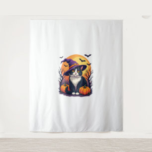 Retro Black Cat Halloween Pumpkin Costume For Men Tapestry