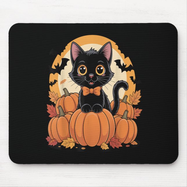 Retro Black Cat Halloween Pumpkin Costume For Wome Mouse Pad (Front)