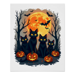 Retro Black Cat Halloween Pumpkin Costume For Wome Poster