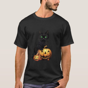 Retro Black Cat Halloween Pumpkin Costume Men Wome T-Shirt