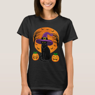 Retro Black Cat Halloween Pumpkin Costume Women Ki T-Shirt