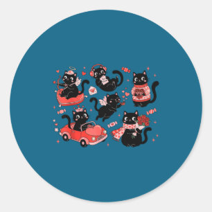 Retro Black Cat Heart Valentines Day Cute Kitten L Classic Round Sticker