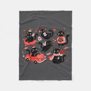 Retro Black Cat Heart Valentines Day Cute Kitten L Fleece Blanket