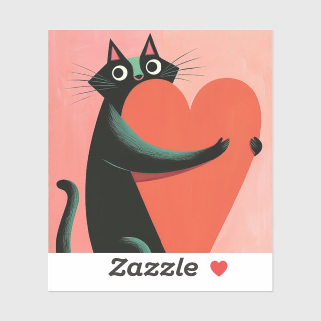 Retro Black Cat Hugging Heart Cute (Sheet)