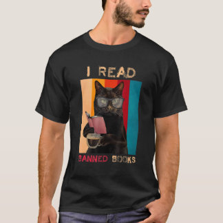 Retro Black Cat I Red Banned Book T-Shirt