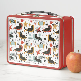 Retro Black Cat in Atomic MCM Metal Lunch Box