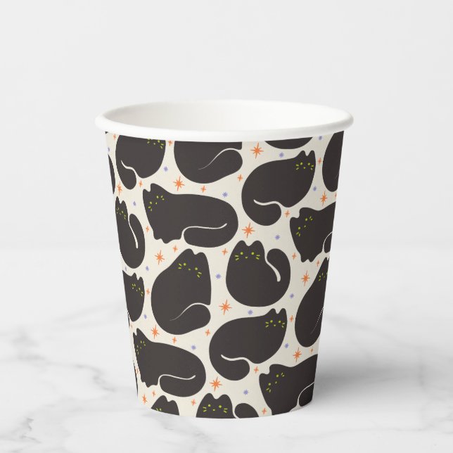 Retro Black Cat in Light Cream Paper Cups (Front)