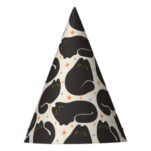 Retro Black Cat in Light Cream Party Hat