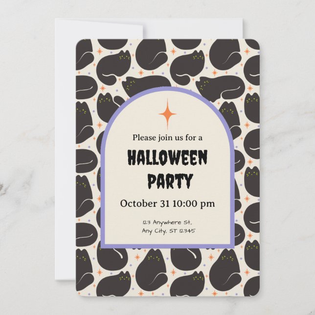 Retro Black Cat Invitation (Front)
