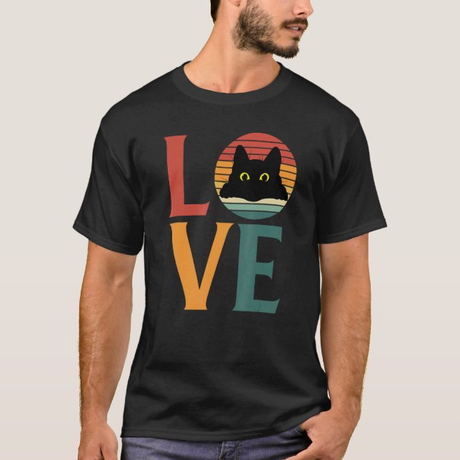 Retro Black Cat   Love T-Shirt (Front)