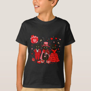 Retro Black Cat Meowentine's Day Heart Valentines T-Shirt
