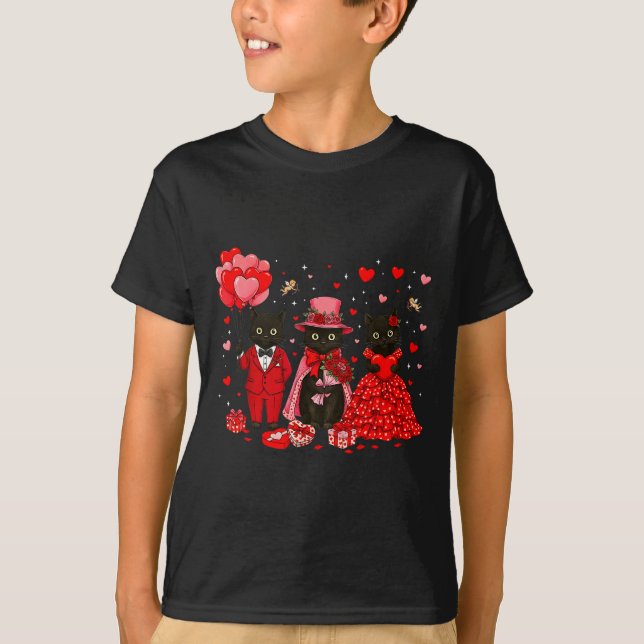 Retro Black Cat Meowentine's Day Heart Valentines  T-Shirt (Front)