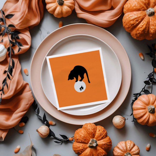 Retro Black Cat on the Moon Halloween Napkin (Creator Uploaded)