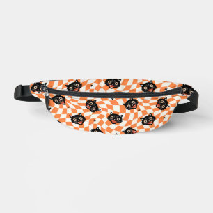 Retro Black Cat Orange Check Pattern Bum Bags