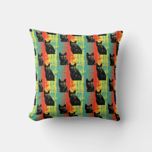 Retro Black Cat Pattern Cushion