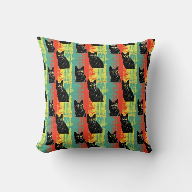 Retro Black Cat Pattern  Cushion (Front)