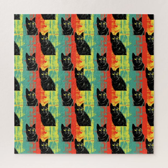 Retro Black Cat Pattern  Jigsaw Puzzle (Vertical)