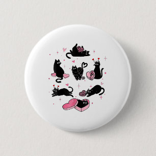 Retro Black Cat Playing Heart Valentines Day Cat K 6 Cm Round Badge