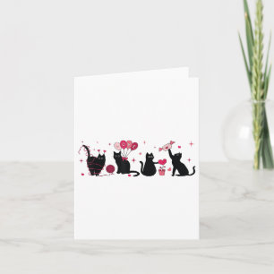 Retro Black Cat Playing Heart Valentines Day Cat K Card