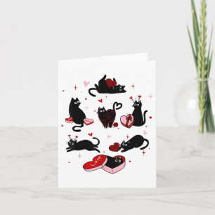 Retro Black Cat Playing Heart Valentines Day Cat K Card
