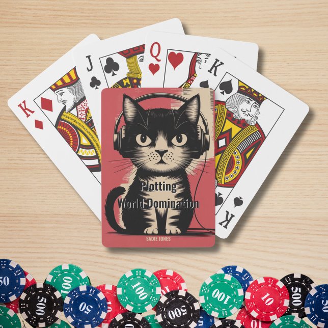 Retro Black Cat, Plotting World Domination, Funny Playing Cards (Creator Uploaded)