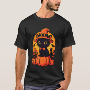 Retro Black Cat Pumpkin Halloween Costume Autumn F T-Shirt