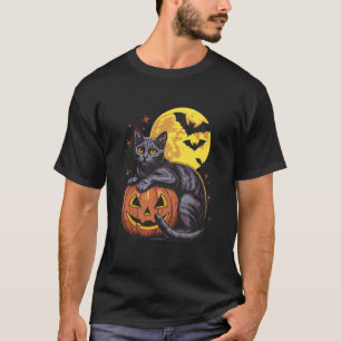 Retro Black Cat Pumpkin Halloween - Spooky Moon Ba T-Shirt
