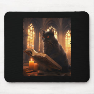 Retro Black Cat Reading Book Vintage Halloween Boo Mouse Pad