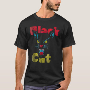 Retro Black Cat Retro Fireworks Vintage Halloween T-Shirt