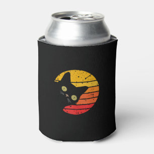 Retro Black Cat Vintage Style Cat Retro Distressed Can Cooler