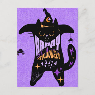 Retro Black Cat Witch Funny Halloween  Postcard