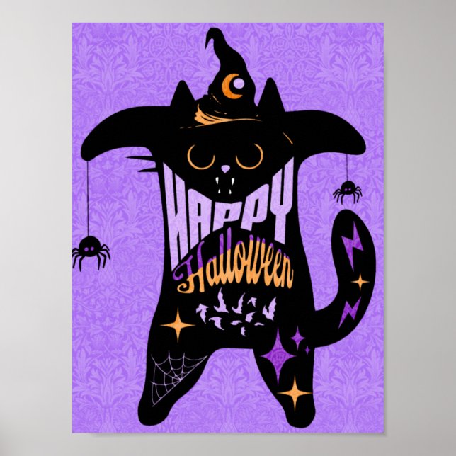 Retro Black Cat Witch Funny Halloween   Poster (Front)