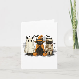 Retro Black Cat Witch Scary Halloween Pumpkin Wome Card
