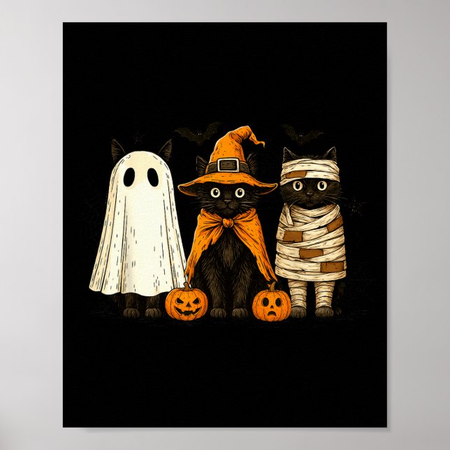 Retro Black Cat Witch Y Halloween Pumpkin Women Me Poster (Front)