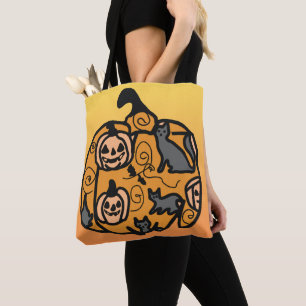 Retro Black Cats and Pumpkin Dreams  Tote Bag